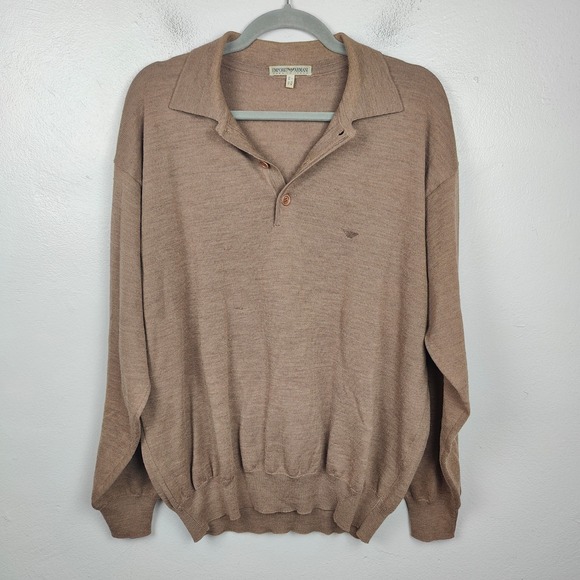 Vintage Emporio Armani Sweater Mens 38 Brown Knit Collared Pullover Preppy - Picture 1 of 9